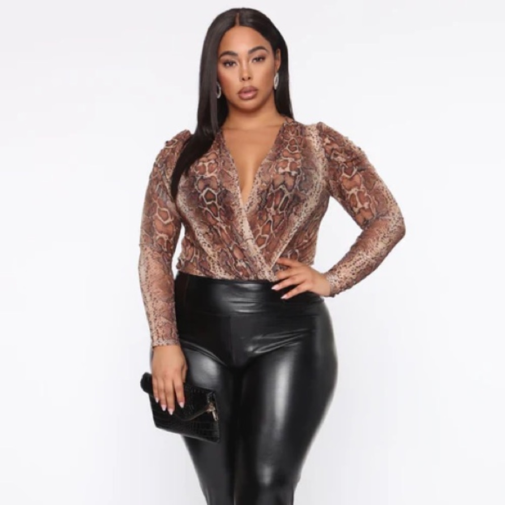 Size 3x fashion nova curve plus bodysuit snake print NWT